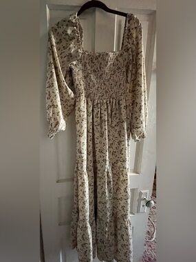 Smocked Square-Neck Floral Maternity Dress